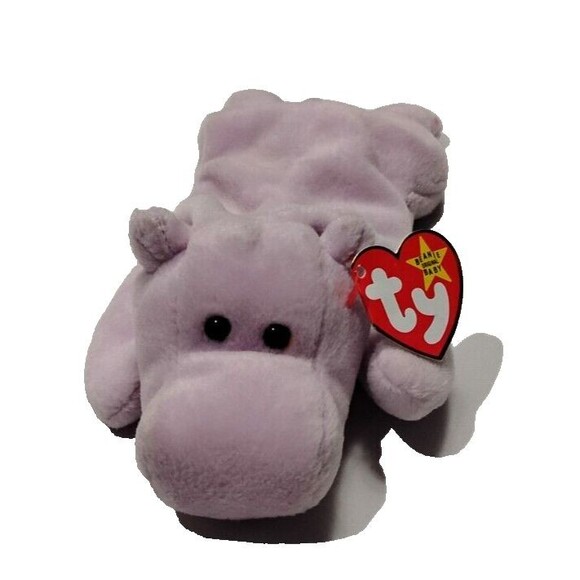 TY Original Beanie Babies 1993 Happy the Hippo 9" Purple Retired with Tags Baby - Picture 1 of 6